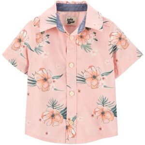 OSHKOSH Kids Pink Tropical Floral Short Sleeve Button Down Shirt